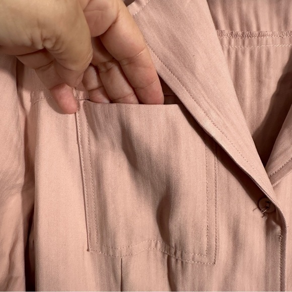 Paige Mayslie dress size S, button front, flounce hem, belt, textured, Twee - Picture 3 of 15